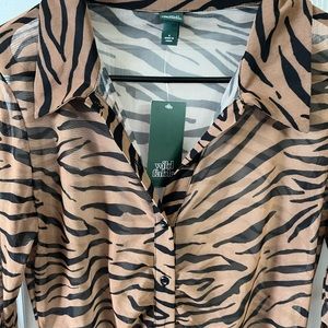 New Small Wild Fable Semi-Sheer Animal Print Button Up Dress
